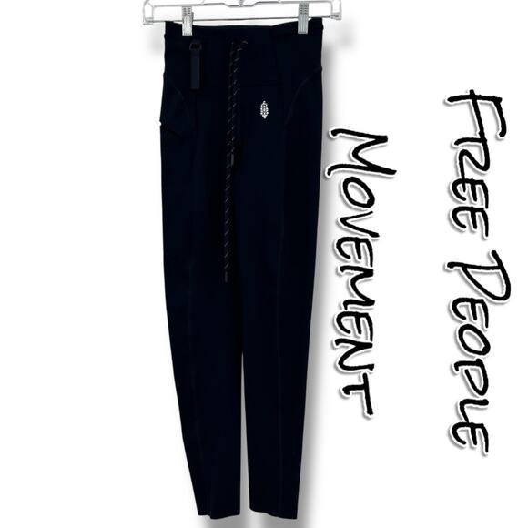 Free People Pants - Free People Movement Compression Leggings Black Pocket Drawstring Womens Sz XS